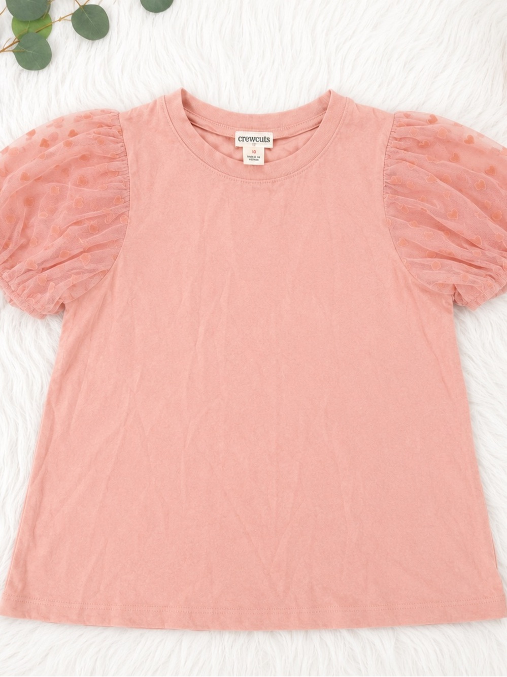 NWT Crewcuts by J.Crew Pink Puff Mess Sleeve Heart Tee | Girls Size 10